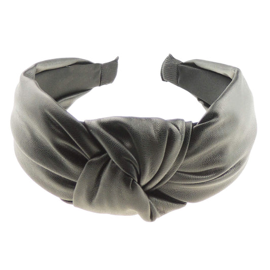 Womens Vegan Faux Leather Wide Top Knot Fabric Turban Evening Boho Retro Funky Vintage Headband Alice Band Hair Hairband For Christmas Birthday Wedding