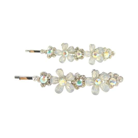 Womens Girls Sparkly Bow Rhinestone Jeweled Crystal Diamante Party Birthday Christmas Bridal Wedding Accessories Slides Hairpin Hair Clips Grips Bobby Pins SIlver Tone Set of 2 Daisy Flowers