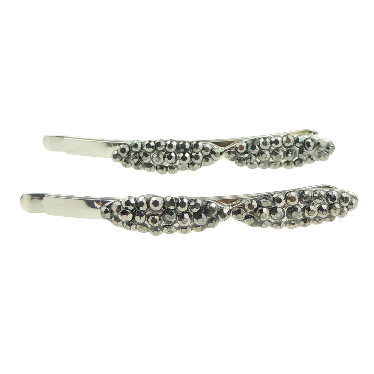 Ladies Evening Crystal Oval Pair Of Hair Grips Bow