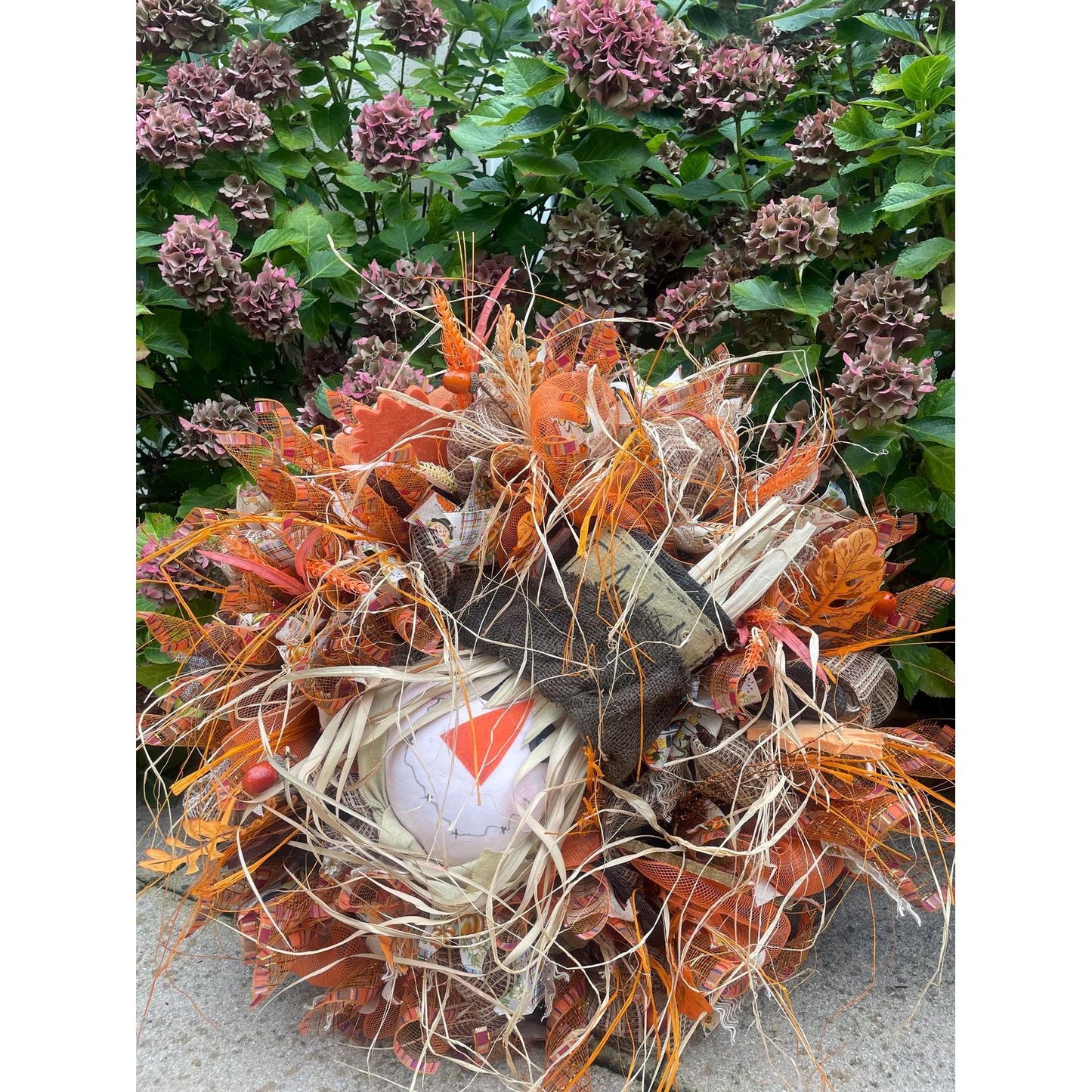 XL Autumn Fall Scarecrow Orange Harvest Front Door Wreath Luxury Rustic Wall Porch Hanger House Home Decor Decoration Thanksgiving Farmhouse