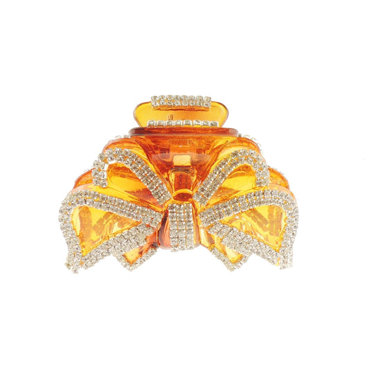 Womens Extra Sparkly Wedding Diamante Crystal Bulldog Crab Clip Hair Claw Clamp Round Big Ribbon Bow