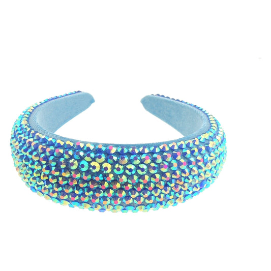 Ladies Wide Bump Padded Crystal Studded Evening Bridal Party Formal Headband (Silver)