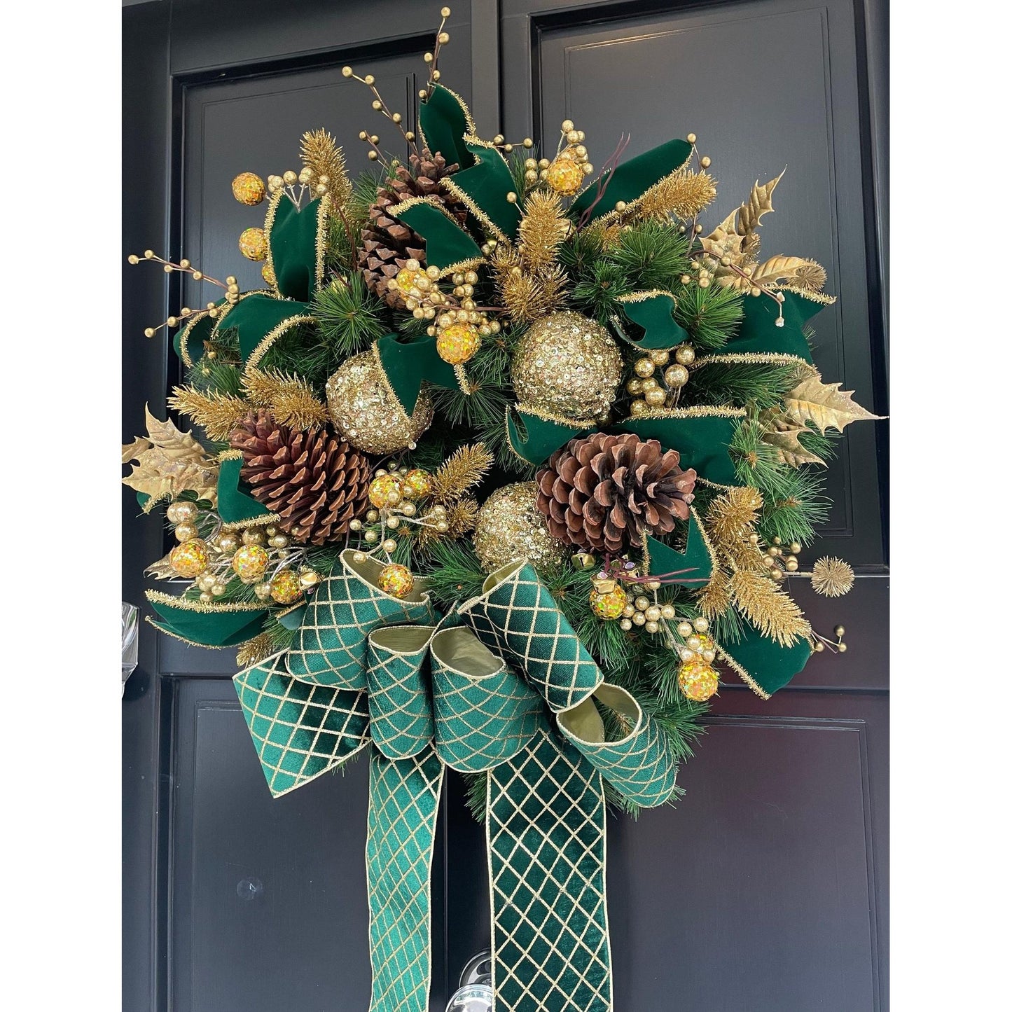 Green Gold XL Christmas Front Door Wreath Traditional Elegant Porch Holiday House Home Decor Decoration Glam Winter Swag Designer Unique