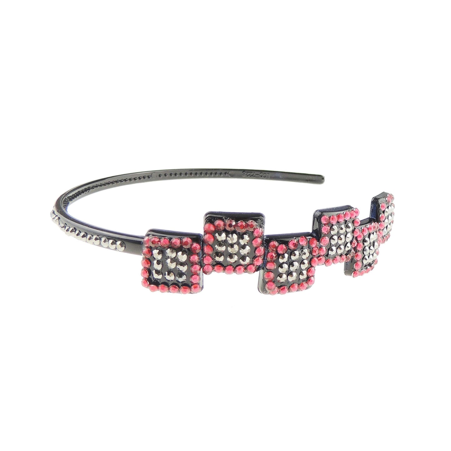 Womens Black Sparkly Alice Band Headband Hair Accessory Crystal Pink Grey Squares Hearts