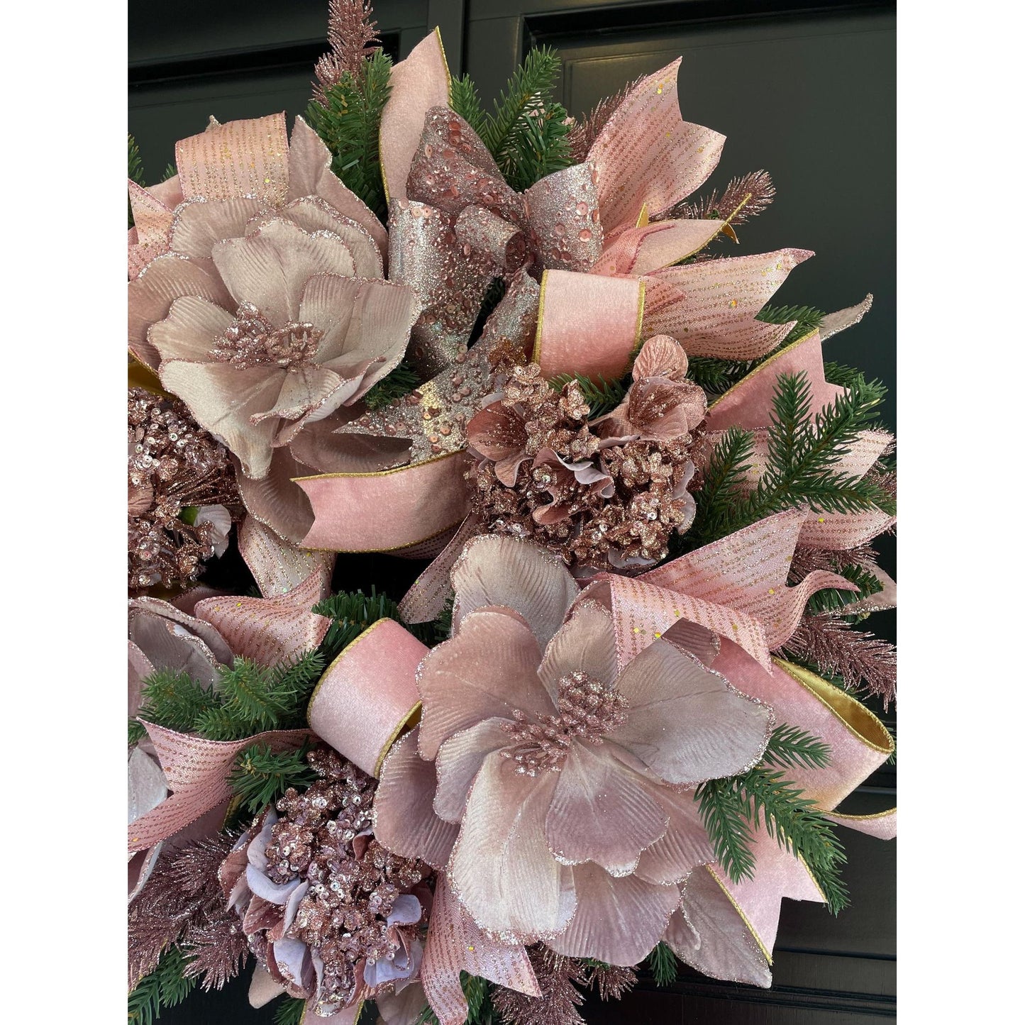 Elegant Pink XL Christmas Front Door Wreath Elegant Porch Holiday House Home Decor Decoration Boho Glam Winter Swag Designer Unique