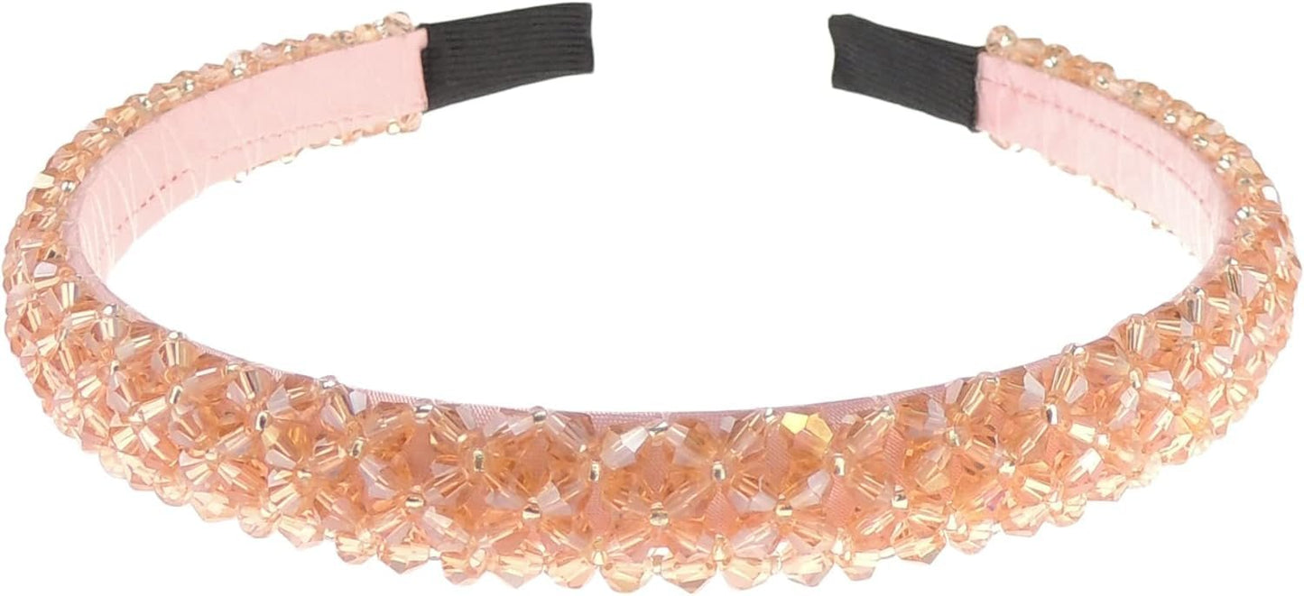 Womens Beaded Diamante Crystal Encrusted Sparkly 1.5cm Wedding Formal Occasion Bridesmaid Christmas Birthday Pageant Evening Bridal Party Formal Alice Band Headwear Hairband Headband