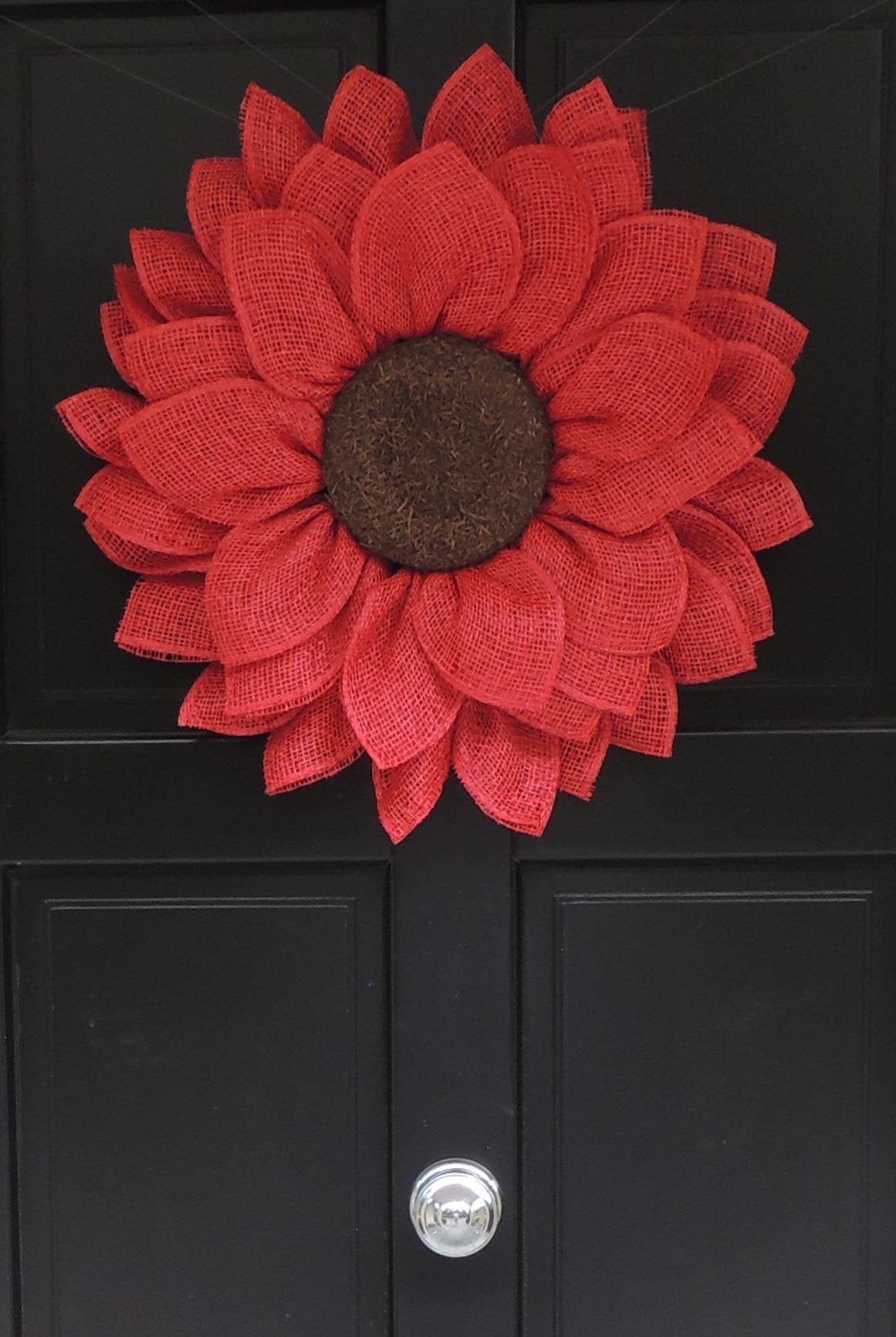 Flower Wreath, Red Front Door Wreath, Large Daisy Mesh Wreath, Summer Floral Door Decor, Everyday Flower Wreath, Gift Idea For Her Mum