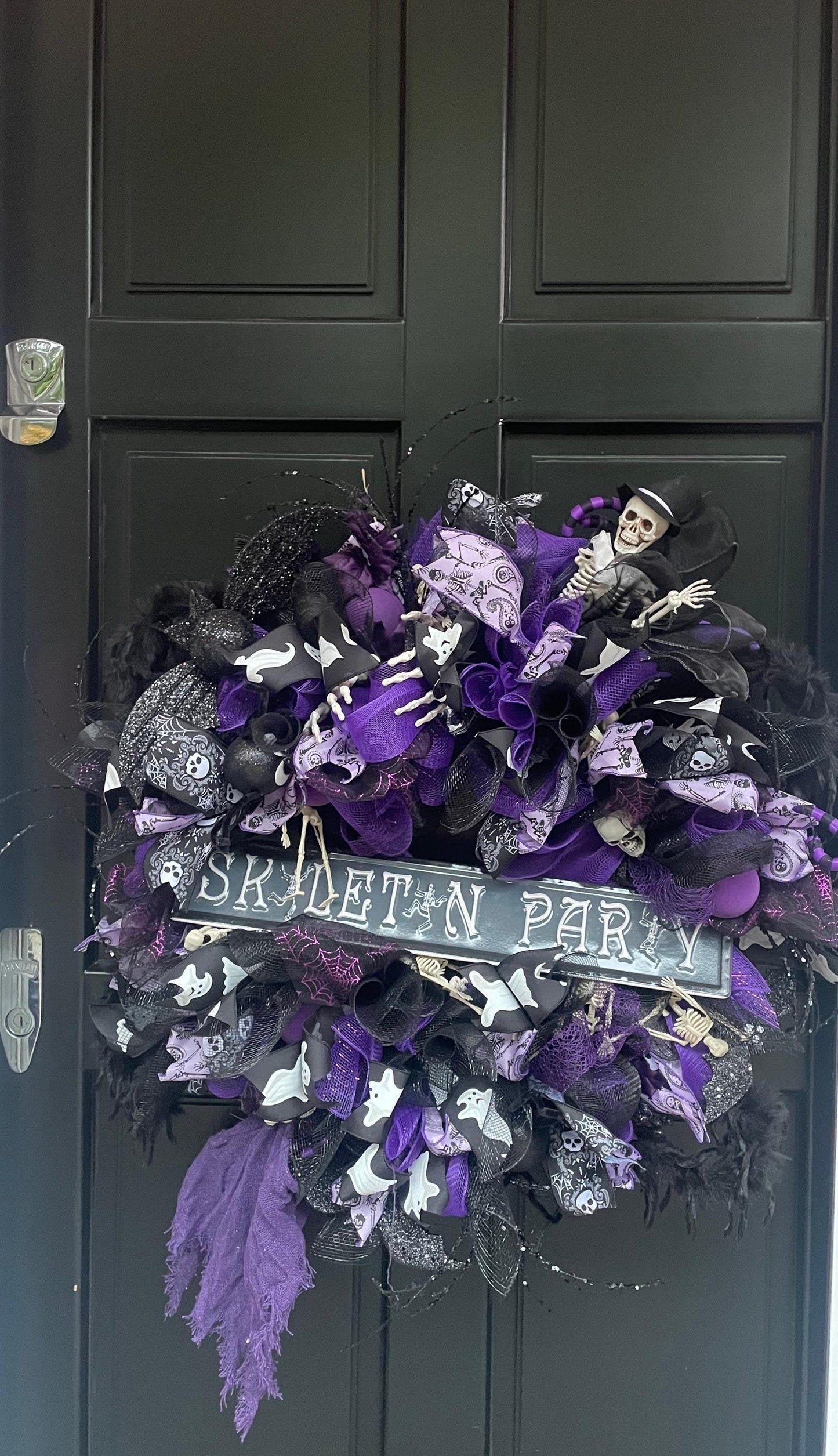 Luxury Purple Skeleton Halloween Wreath | Black & Purple Front Door Decor | 60cm (24")