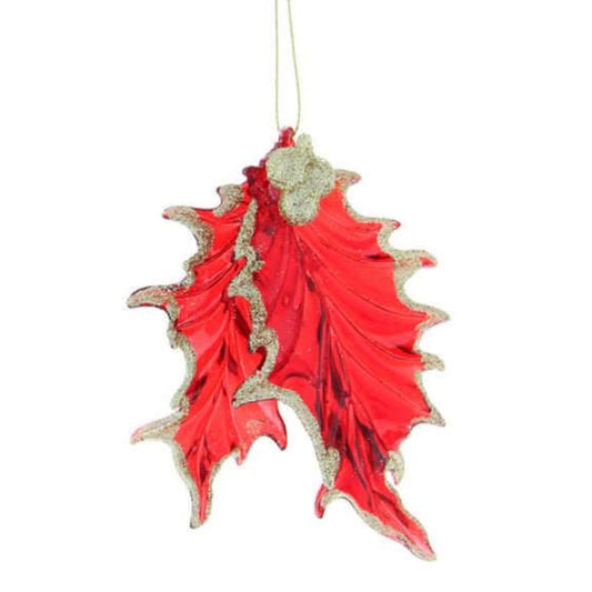 Sparkly Glitter Red Gold Glitter Festive Holly Leaves Hanging Acrylic Christmas Tree Bauble Ornament Xmas Decor Decoration