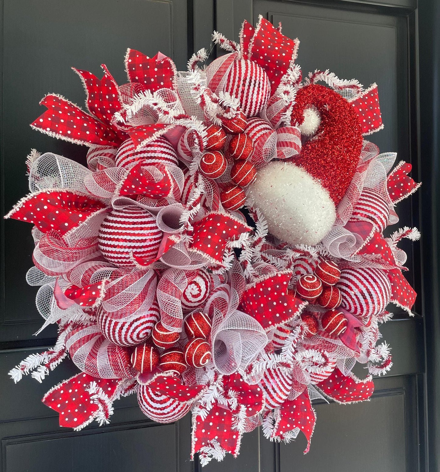 Luxury Santa Hat Christmas Wreath | Red & White Front Door Wreath | 50cm (20")