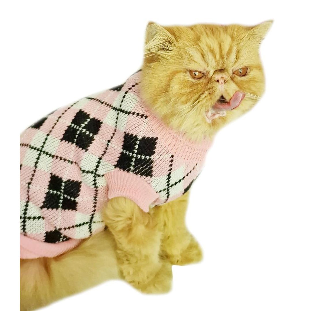 Cute SMALL DOG ONLY Puppy Cat Birthday Christmas Outfit Fleece Winter Girl Boy Jumper Coat Clothes Hoodies Costume Pullover Knitted Knit Sweater Sweatshirt Pink Black Plaid Tartan Argyle
