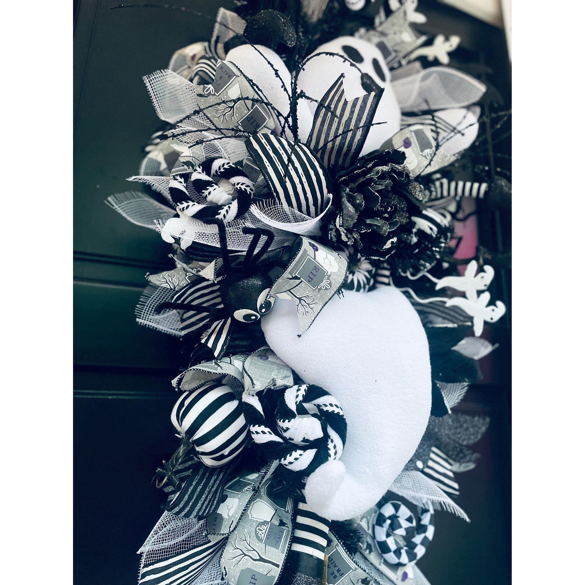 XL Ghost Fall Halloween Front Door Wreath Luxury Teardrop Rustic Wall Porch Hanger House Home Decor Decorations Spooky Ghoul Glam Boho