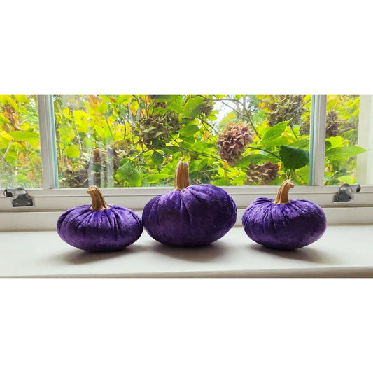 Purple Velvet Pumpkin Set of 3, Halloween Decorations, Autumn Fall Table Mantel Decor