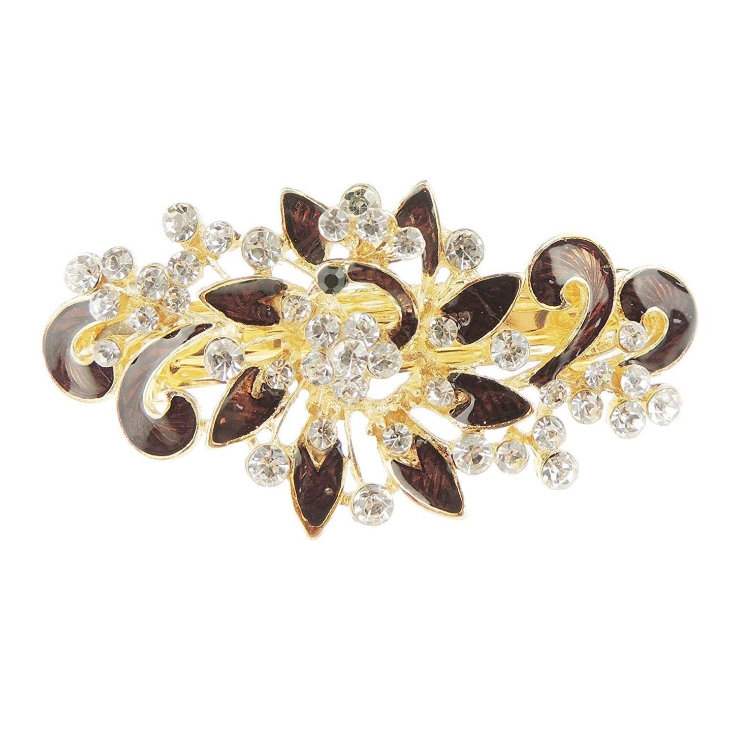 Womens Girls Crystal Rhinestone Diamante Wedding Birthday Party Evening Ponytail Fine Medium Hair Accessories Occasion Barrette Hairpin Grip French Spring Clip Enamel Peacock Waves