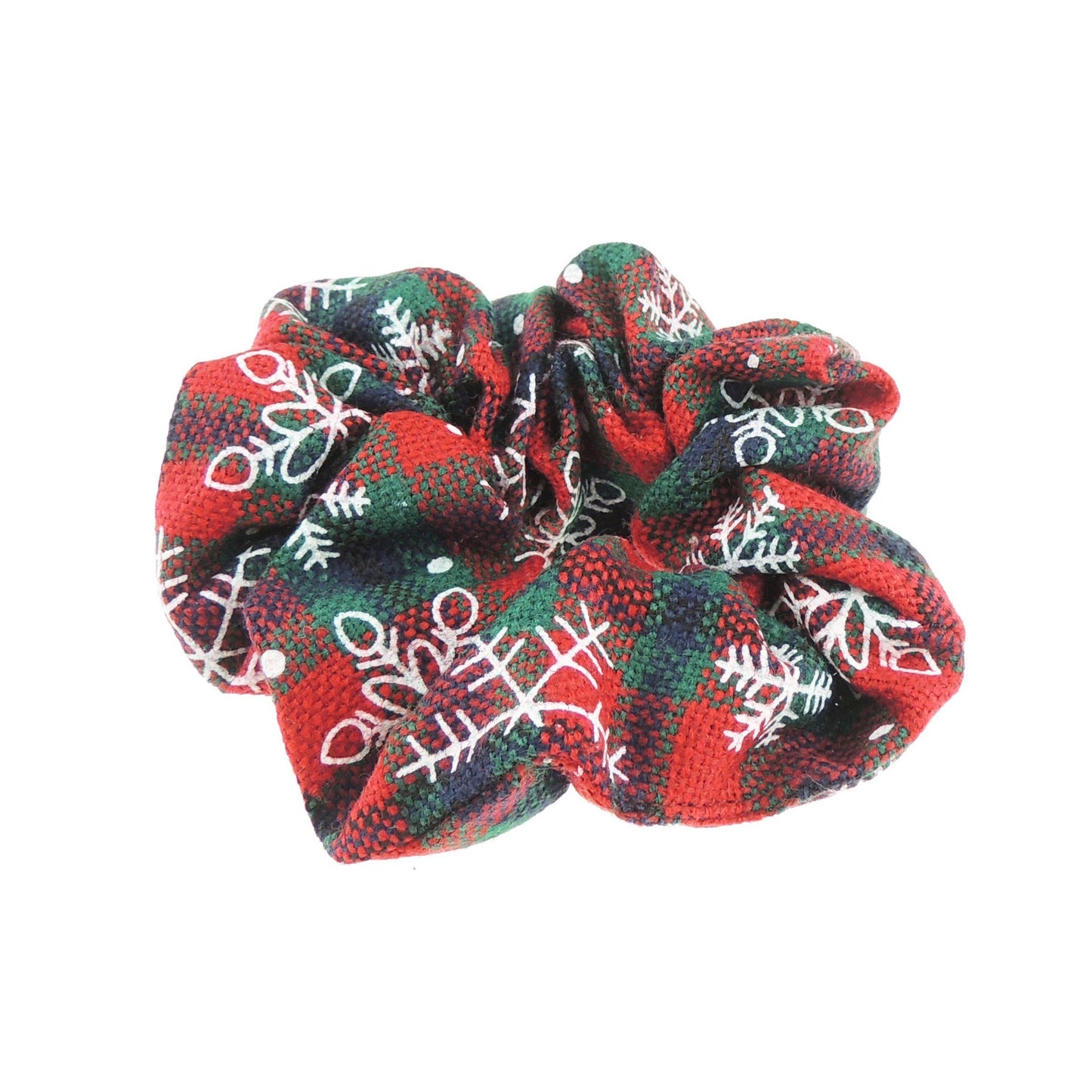 Festive Womens Girls Fabric Snowflake Tartan Plaid Tinsel School Christmas Party Bag Ponio Rope Hair Tie Up Back Elastic Accessories Bobbles Ponytail Holder Rubber Bands Scrunchie