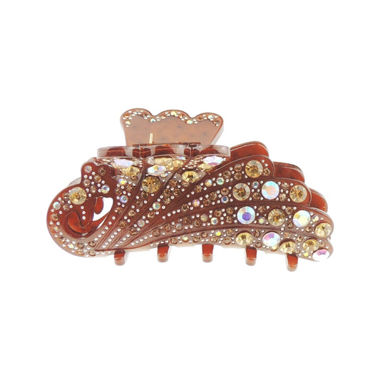 Sparkly Women Crystal Diamante Rhinestone Gems Wave Jaw Clip Octopus Clamp Grip Bridal Wedding Party Fine Thin Medium Short Styling Hair Butterfly Claw Peacock Wings Waves Peacock (Chocolate)