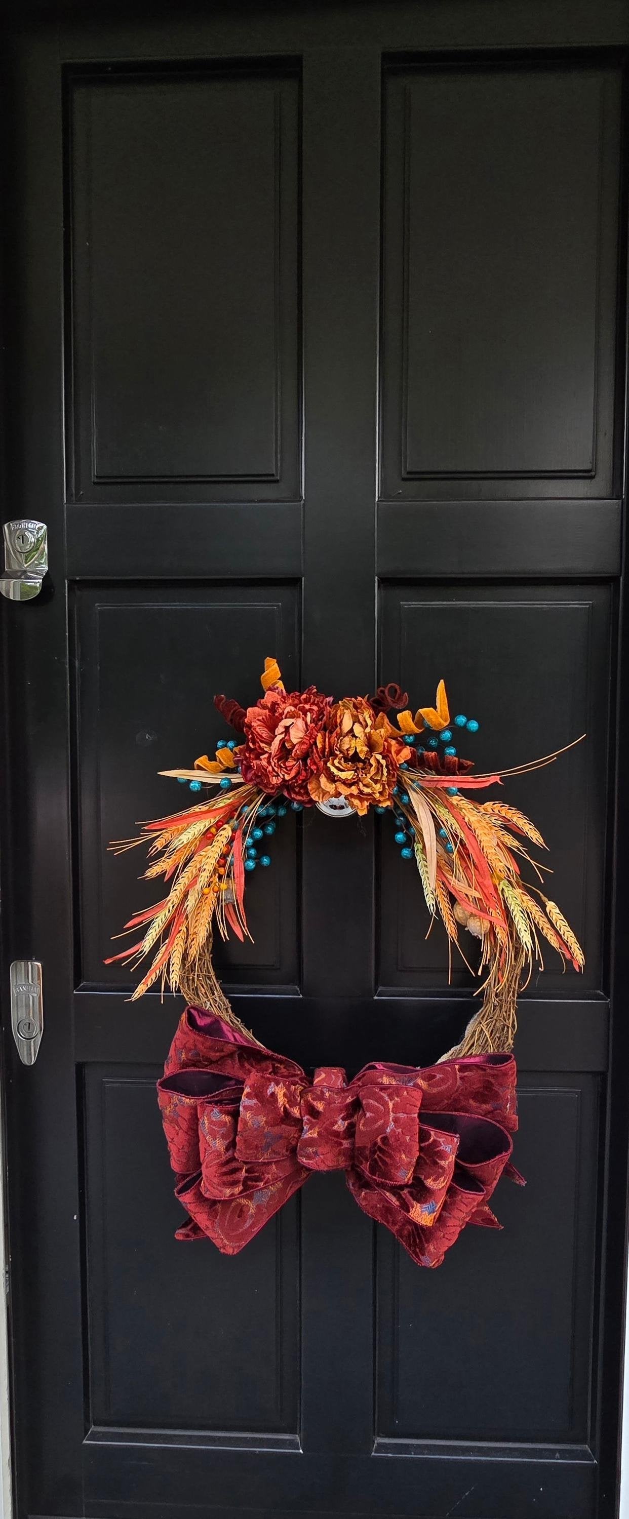 Luxury Teal & Orange Autumn Grapevine Wreath | Harvest & Thanksgiving Decor | 45cm (18")