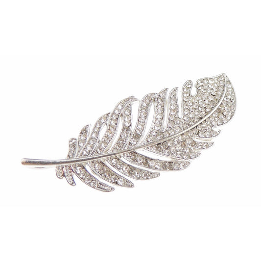 Sparkly Womens Vintage Look Bridal Wedding Birthday Gift Saree Scarf Mother Bride Groom Diamante Crystal Brooch Badge Breastpin Corsage Pin Silver Tone Bouquet Feather