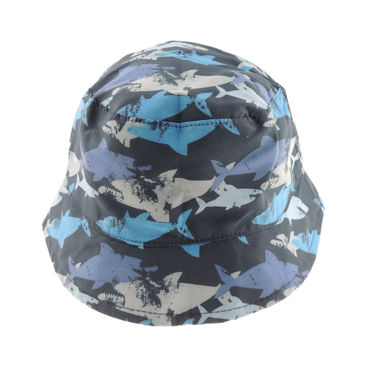 Glamour Girlz Baby Boys Cotton Great White Shark Navy Blue Print Bucket Cloche Beanie Sun Cap Hat (55cm 3-6 Years)