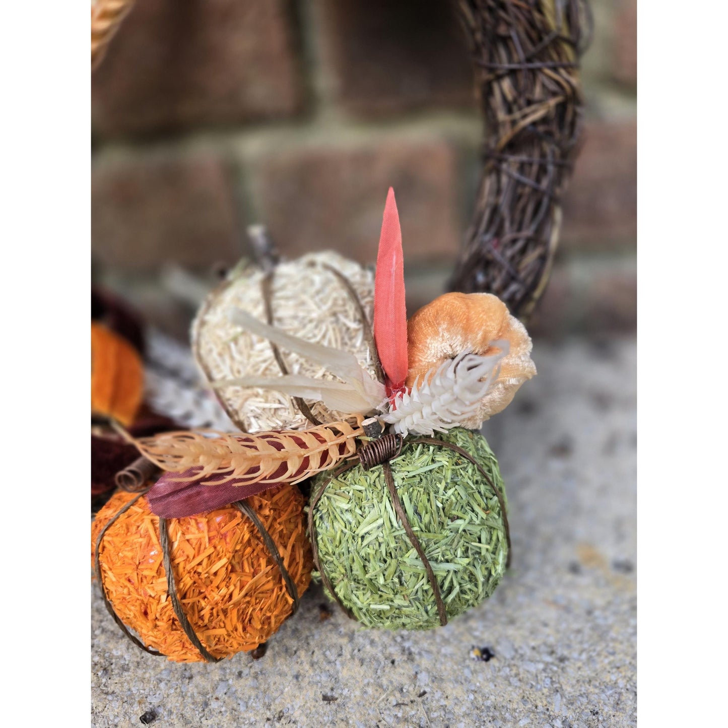 Autumn Vibes Fall Orange Harvest Front Door Wreath Rustic Wall Porch Hanger House Home Decor Decoration Thanksgiving Designer Fireplace Swag