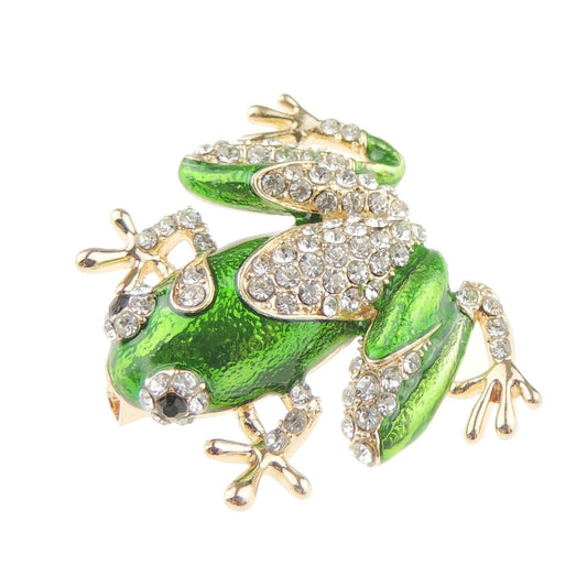 Ladies Luxury Enamel & Diamante Crystal Amphibian Lover Brooch Lapel Pin Toad Frog