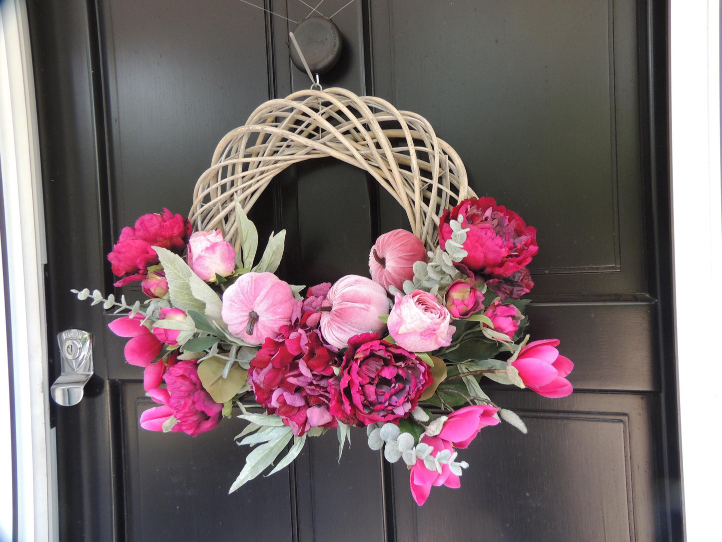 Fuchsia Autumn Wreath, Pink Pumpkin Front Door Wreath, Luxury Fall Decor, Peony Wreath, Thanksgiving Wreath, Summer Wreath, Summer Wreath