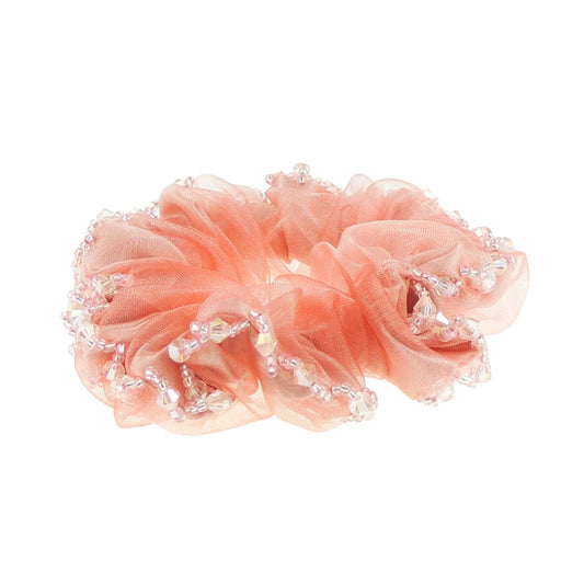Womens Girls Essential Chiffon Beaded Floral Fabric Sleep Christmas Birthday Bridal Wedding Bridesmaid Party Ponio Hair Tie Up Back Elastic Accessories Bobbles Ponytail Holder Rubber Bands Scrunchie