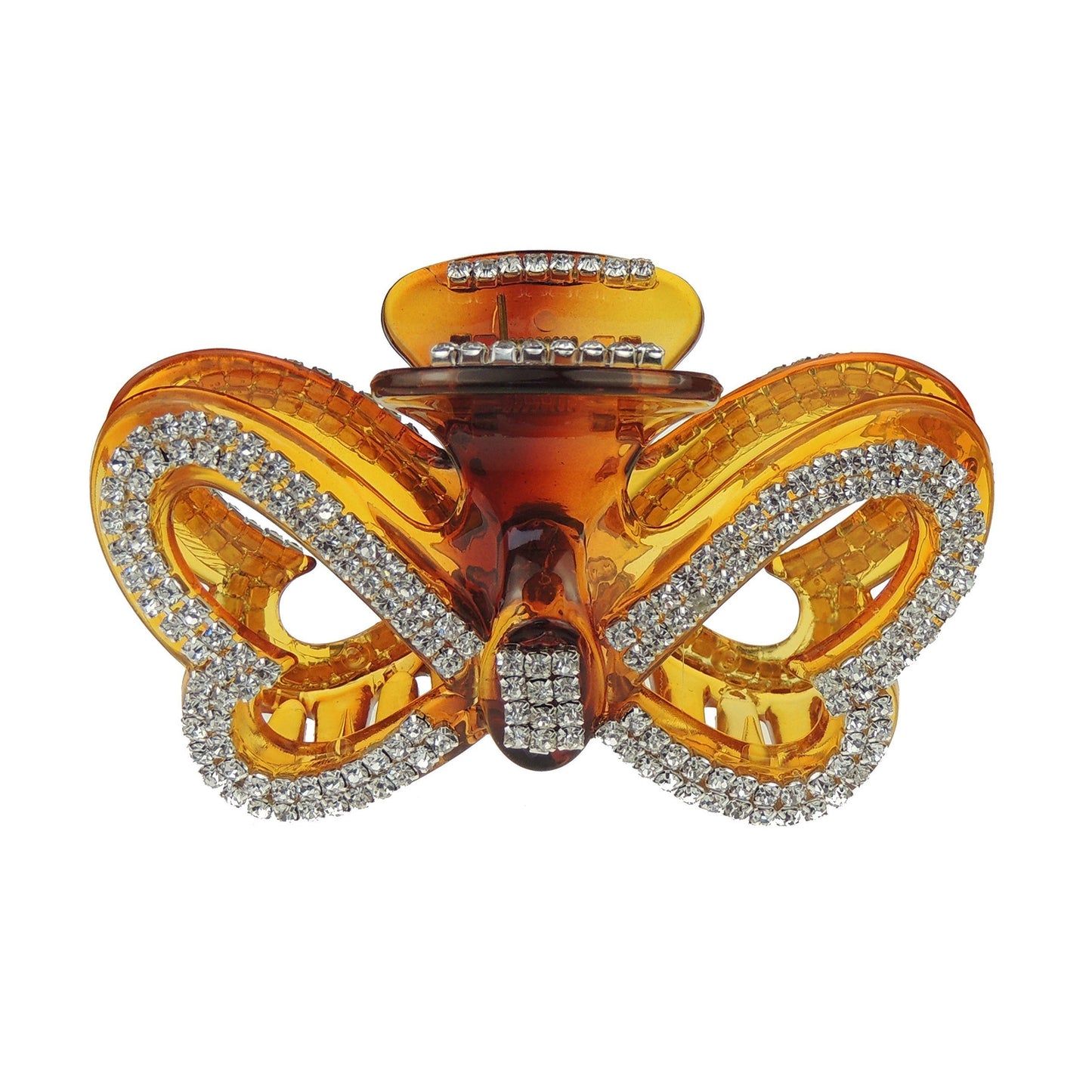 Extra Sparkly Women Girls Crystal Diamante Rhinestone Gems Bridal Wedding Evening Party Styling Fine Thin Hair Accessories Butterfly Claw Jaw Clip Octopus Clamp 9cm Heart Bow (Brown)
