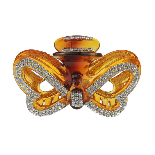 Extra Sparkly Women Girls Crystal Diamante Rhinestone Gems Bridal Wedding Evening Party Styling Fine Thin Hair Accessories Butterfly Claw Jaw Clip Octopus Clamp 9cm Heart Bow (Brown)