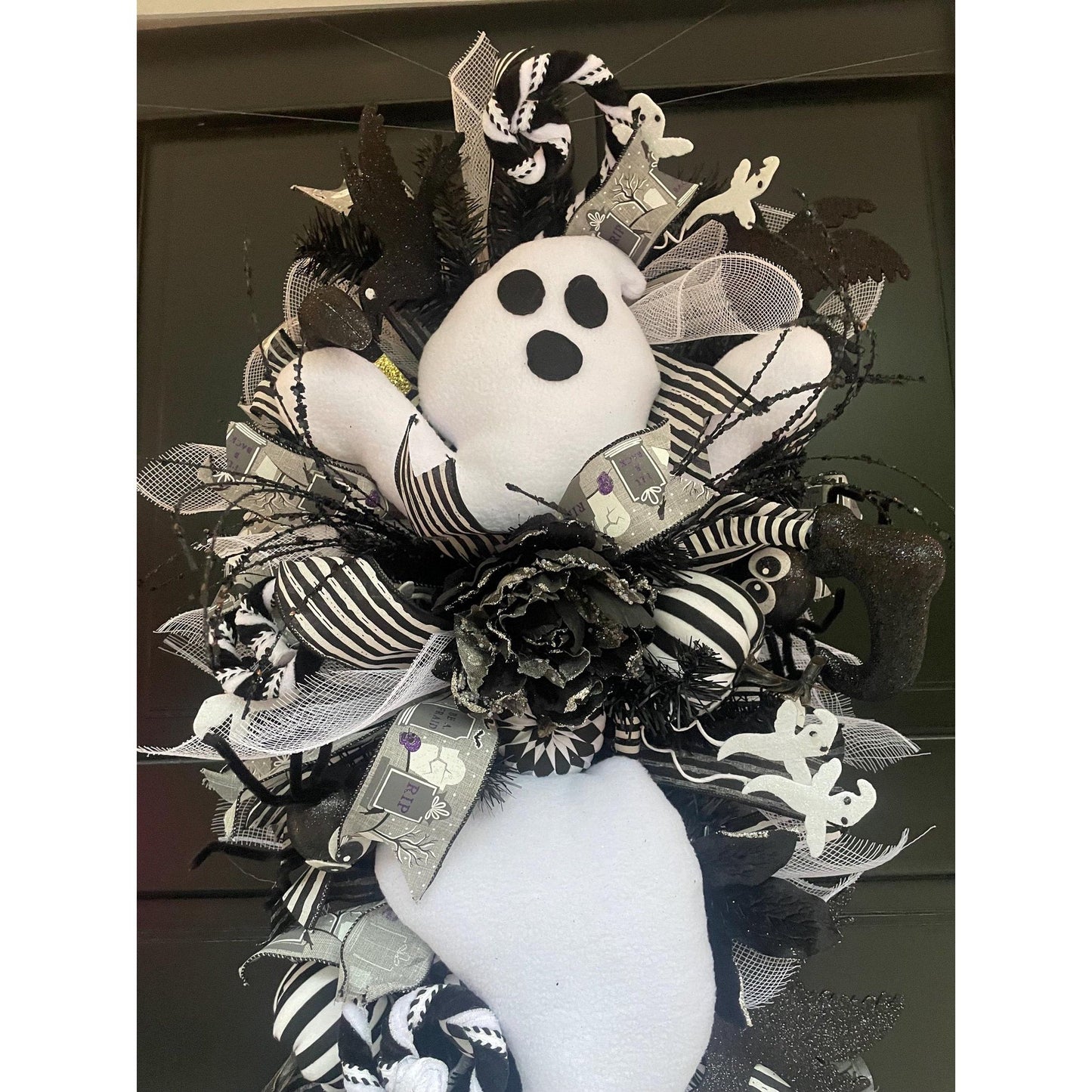 XL Ghost Fall Halloween Front Door Wreath Luxury Teardrop Rustic Wall Porch Hanger House Home Decor Decorations Spooky Ghoul Glam Boho