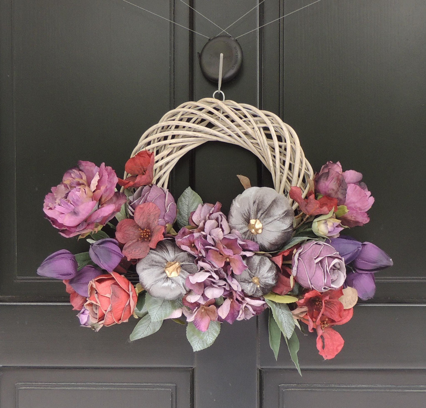 Large Mauve Fall Wreath, Autumn Pumpkin Door Decor, Thanksgiving Peony Floral, Front Porch Harvest Wreath, Farmhouse Entryway Decoration