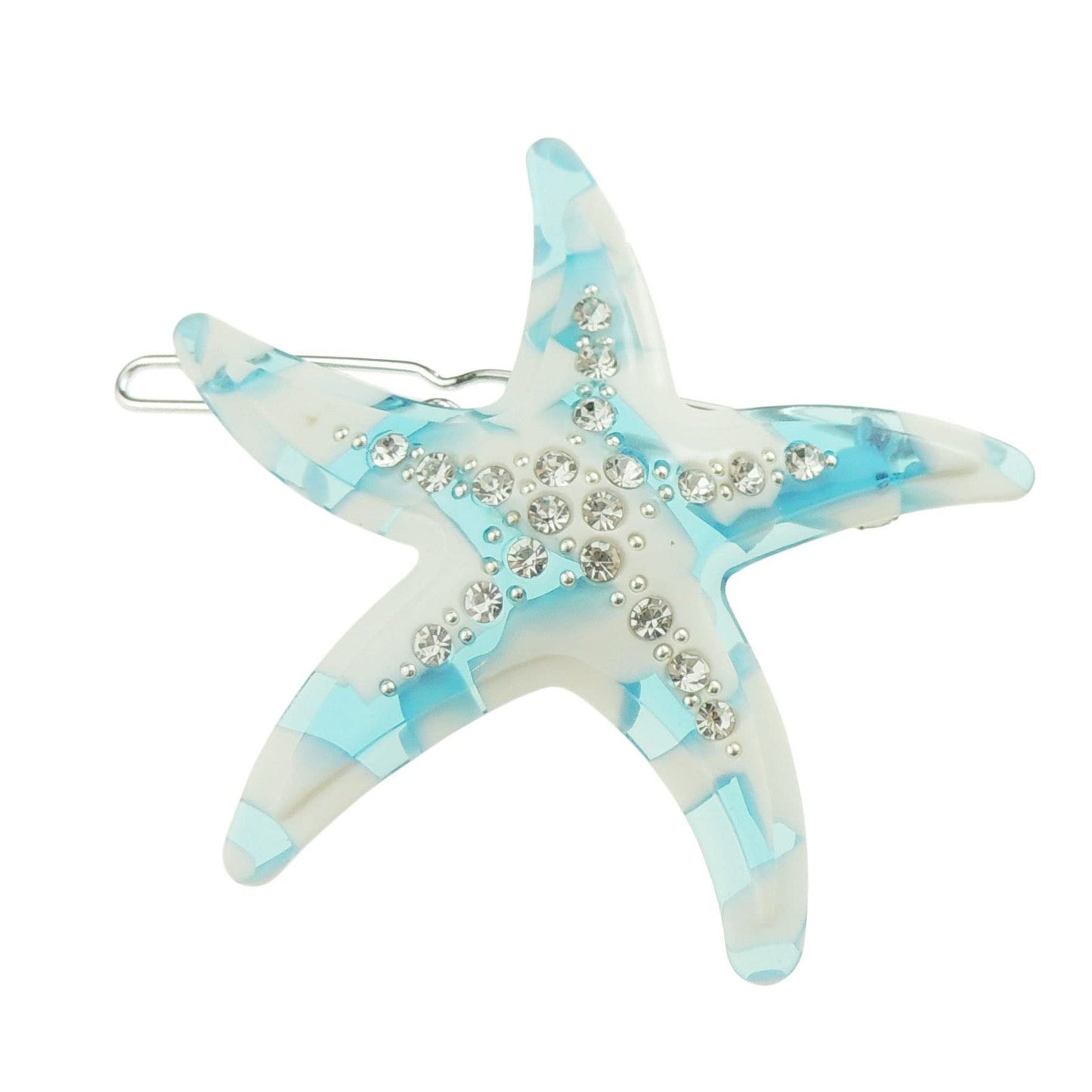 Womens Girls Rhinestone Jeweled Crystal Diamante Party Birthday Christmas Bridal Wedding Accessories Slides Hairpin Hair Clips Grips Bobby Pins Sea Lover Marble Look Starfish (Multi Pastels)