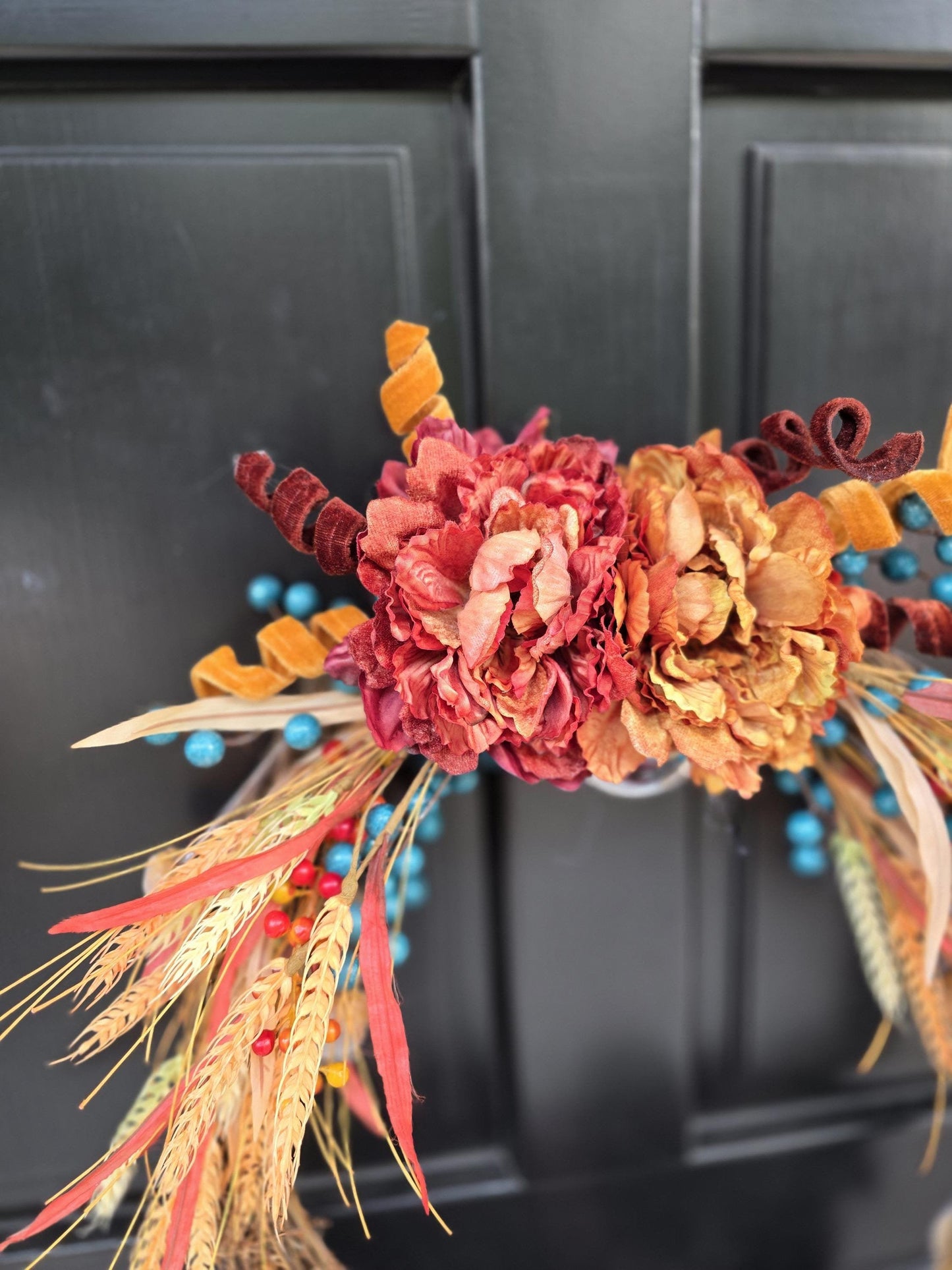 Luxury Teal & Orange Autumn Grapevine Wreath | Harvest & Thanksgiving Decor | 45cm (18")