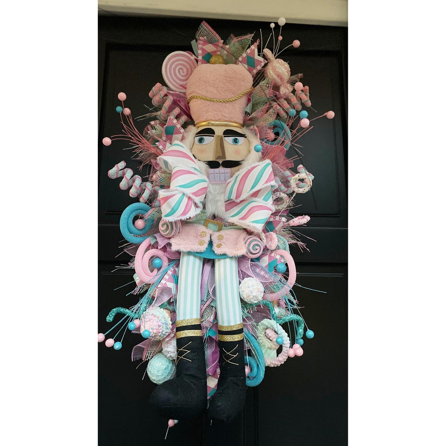 XXL Nutcracker Candy Christmas Wreath Front Door Sweets Pink Blue Xmas Swag