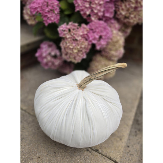 White LARGE Silk Velvet Pumpkin Rustic Farmhouse Wedding Thanksgiving Gift Idea Home Modern Handmade Decor Decoration