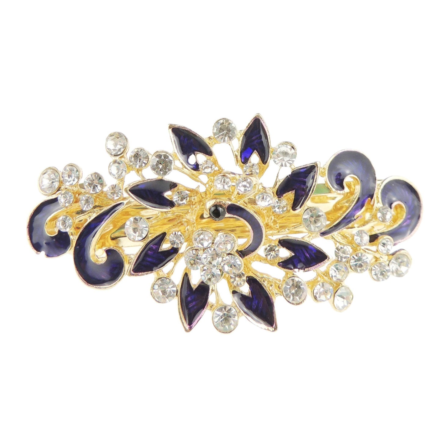 Womens Girls Crystal Rhinestone Diamante Wedding Birthday Party Evening Ponytail Fine Medium Hair Accessories Occasion Barrette Hairpin Grip French Spring Clip Enamel Peacock Waves