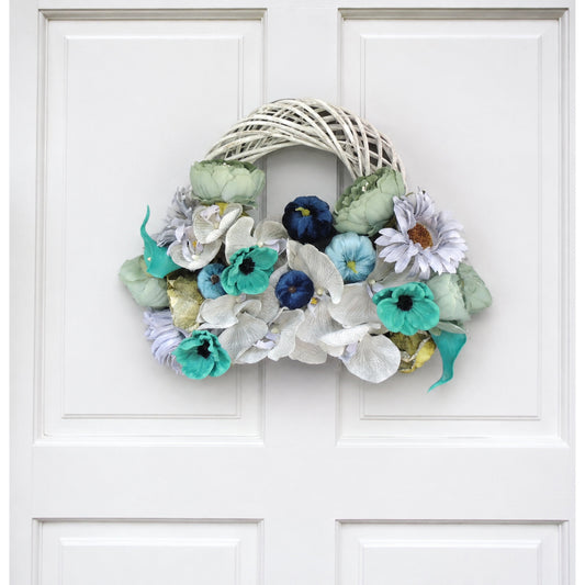 Blue Pumpkin Wreath, Beach House Front Door Wreath, Teal Floral Wreath, Turquoise Wreath, Modern Summer Wreath, Luxury Door Decor,Lake House