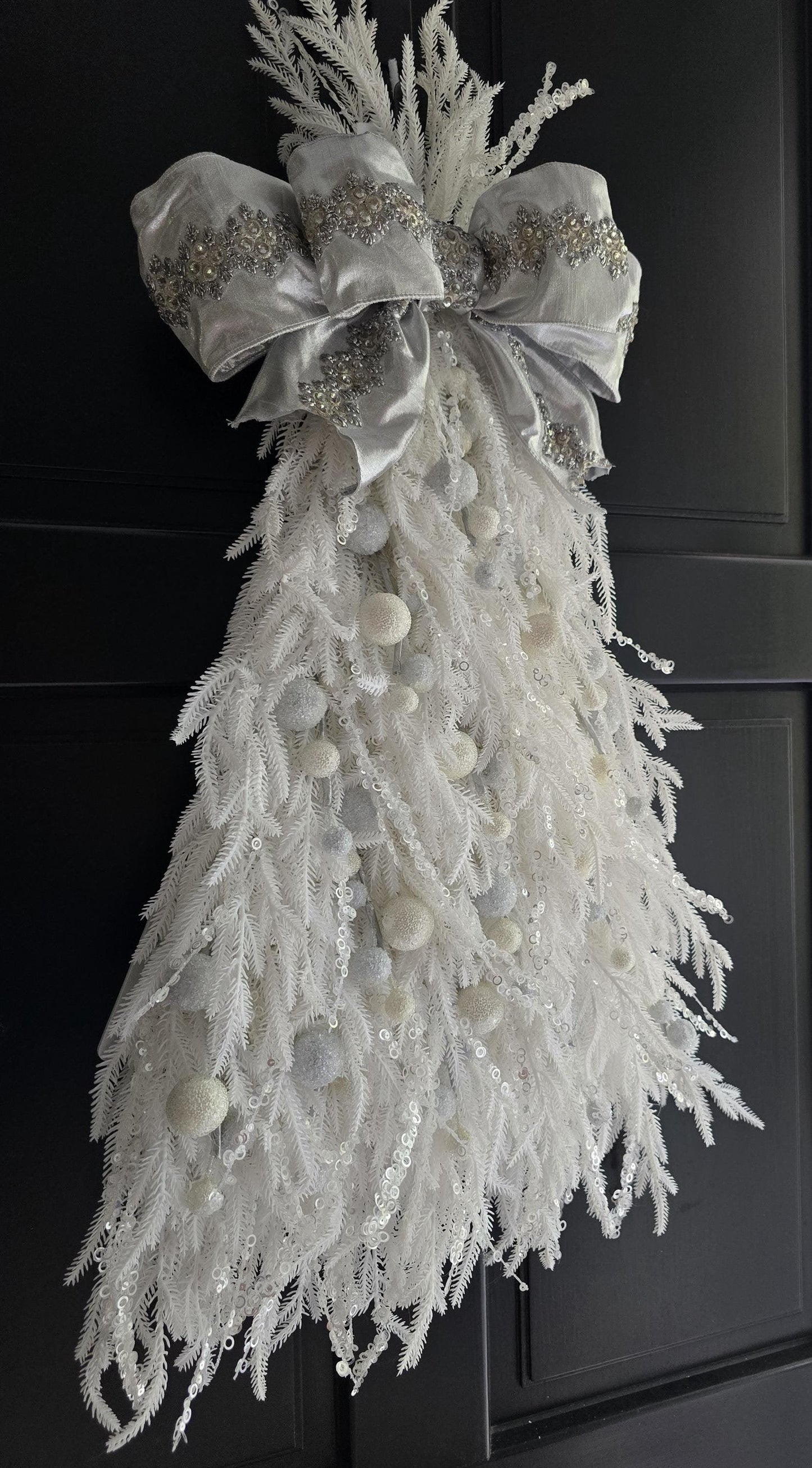 Luxury White Christmas Tree Door Swag | Winter Wonderland Door Decor | 50cm (20")