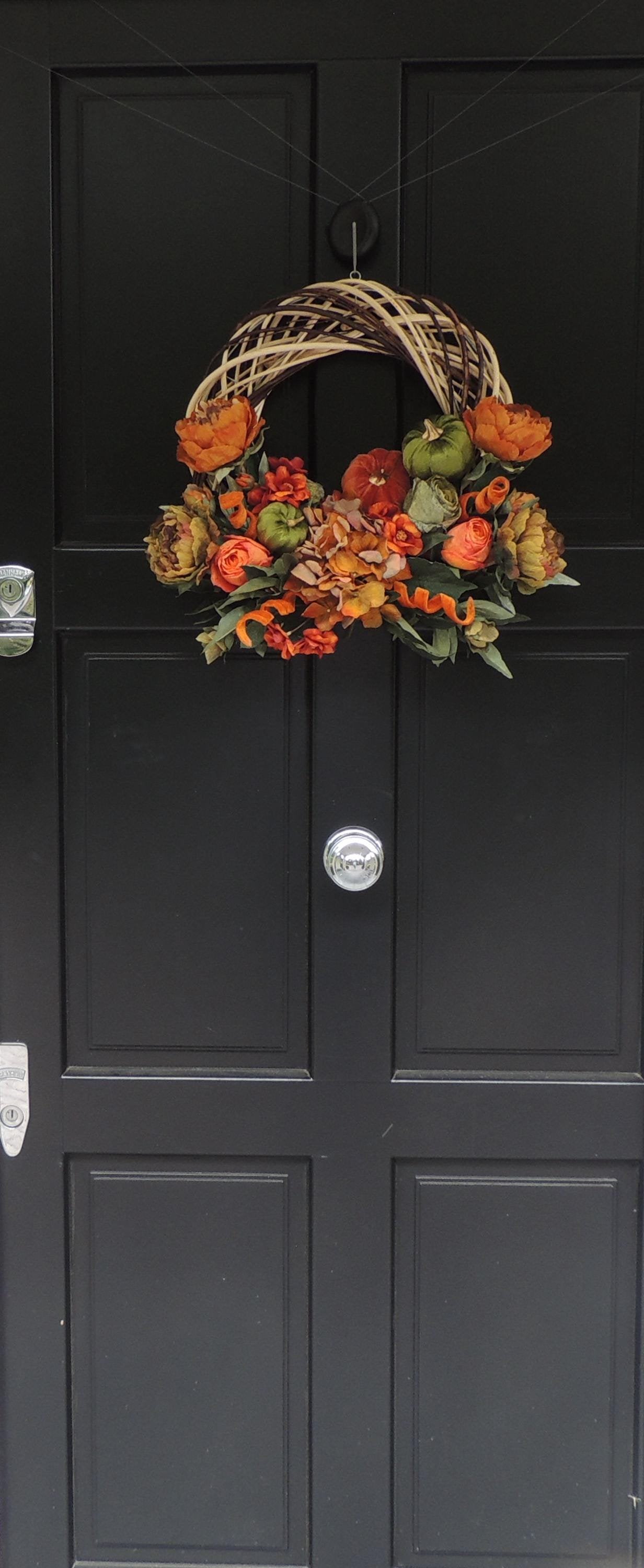 Orange Autumn Pumpkin Door Wreath, Green Fall Swag, Luxury Autumn Front Door Decor,Thanksgiving Wreath, Glam Fall Door Hanger,Harvest Wreath