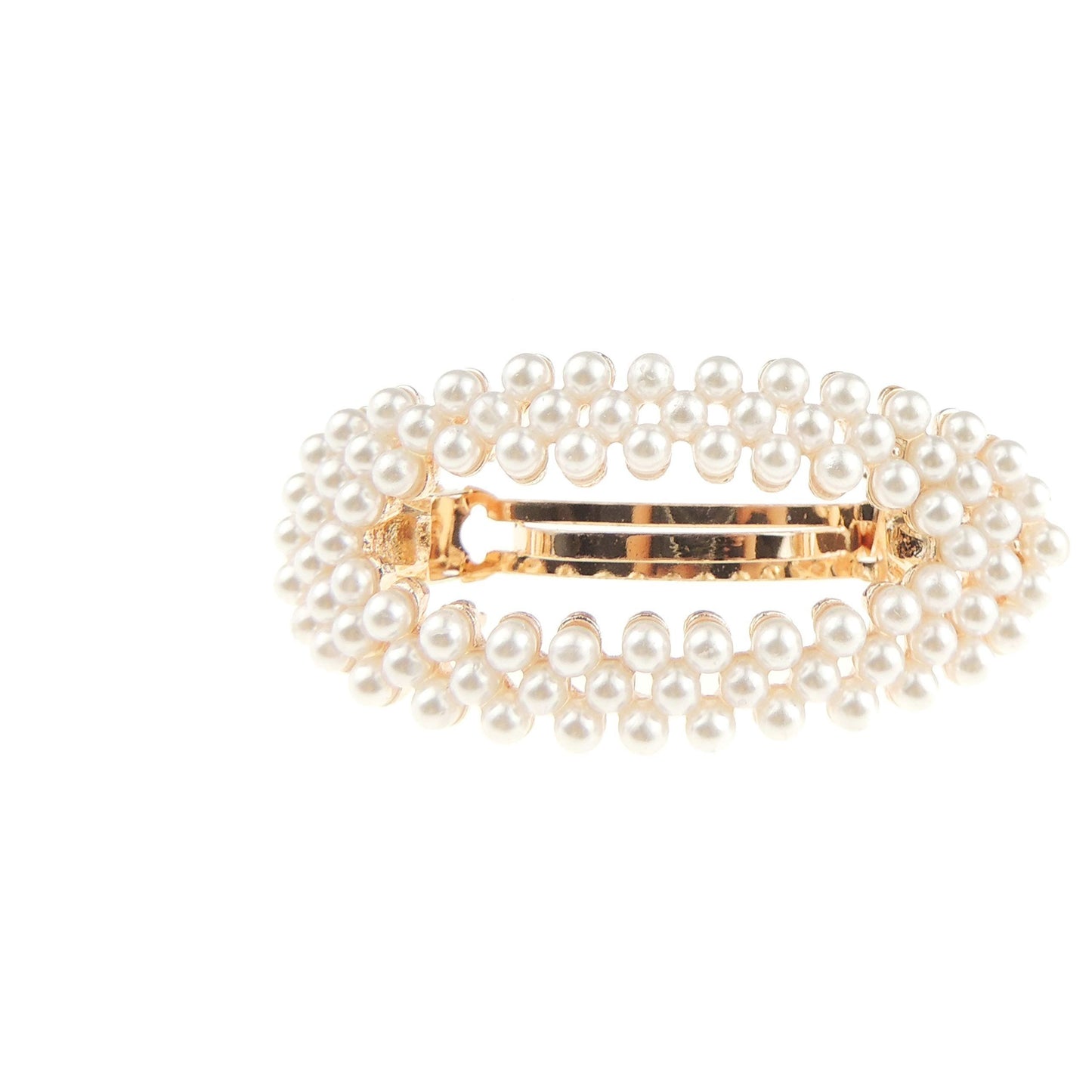 Ladies Faux Pearl Crystal Diamante Small Hair Clip Barrette Oval Stencil