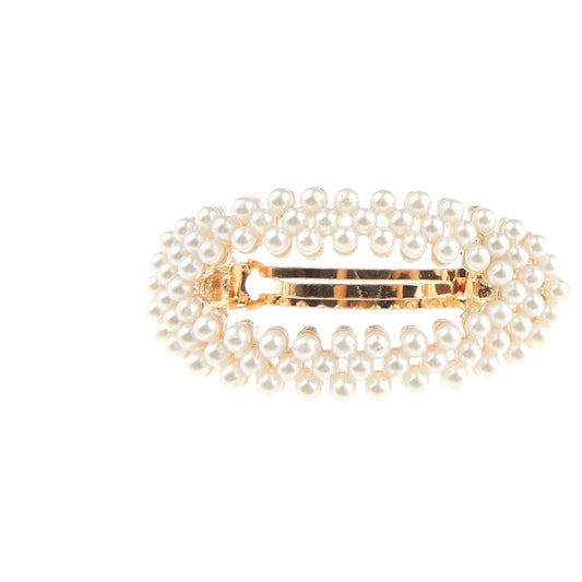 Ladies Faux Pearl Crystal Diamante Small Hair Clip Barrette Oval Stencil