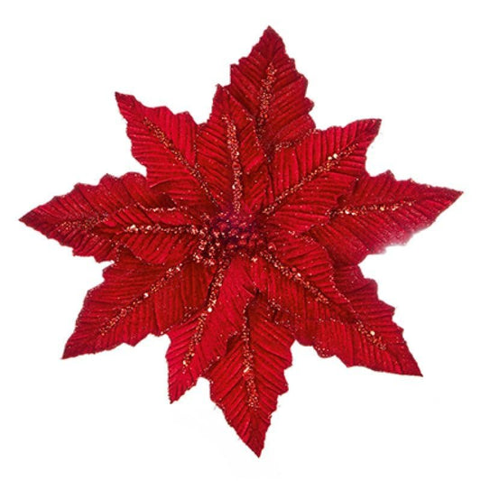 Glamour Girlz Set of 3 Large Velvet Sequin 30cm Dark Red Poinsettia Flower Clip Christmas Tree Floral Pick Ornament Xmas Decor Garland Wreath Decoration