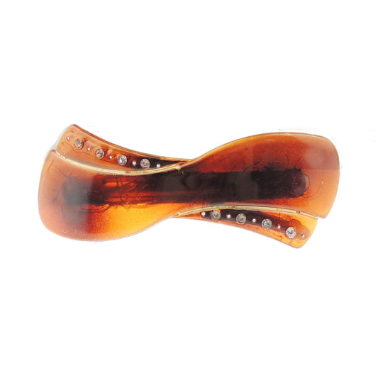 Womens Girls Classic Bow Swirl Glossy Tortoiseshell Brown Wedding Birthday Party Evening Ponytail Fine Medium Hair Accessories Occasion Barrette Hairpin Silver Tone Metal French Spring Clip