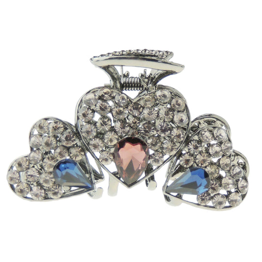 Ladies Dark Grey Metal Crystal Rhinestone Diamante Small Hair Claw Clamp Clip Hearts