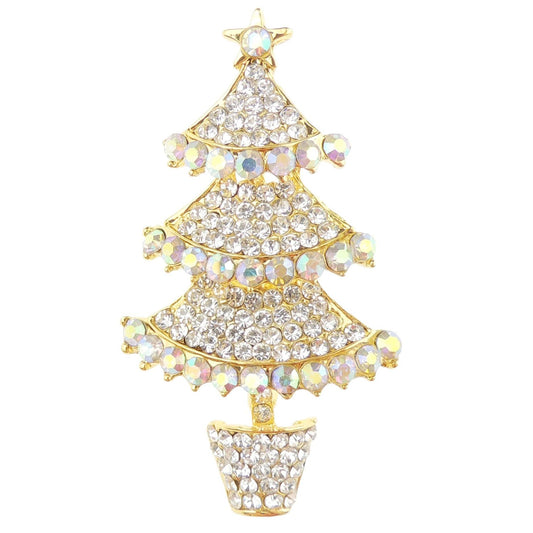 Sparkly Festive Christmas Season Jewelery Gift Coat Scarf Coat Jacket Shawl Scarf Diamante Rhinestone Crystal Large Brooch Badge Breastpin Corsage Pin Xmas Tree