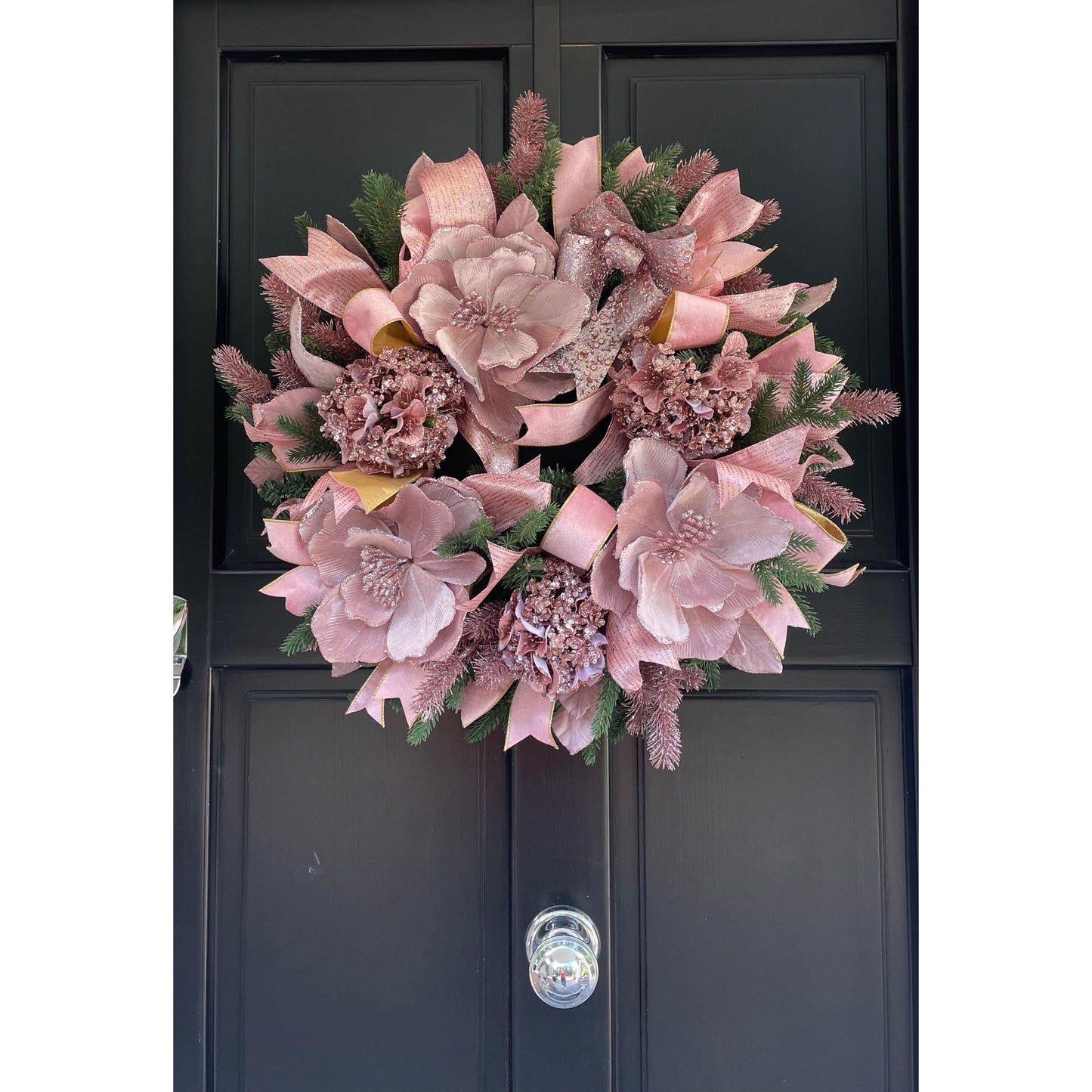 Elegant Pink XL Christmas Front Door Wreath Elegant Porch Holiday House Home Decor Decoration Boho Glam Winter Swag Designer Unique