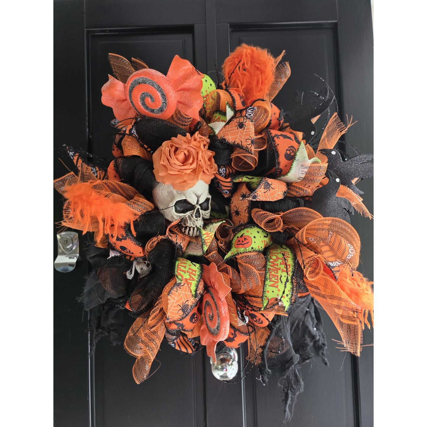 XL Oversized Halloween Front Door Wreath Hanger Skeleton SKELLY Skull Wall Porch Hanger Handmade House Home Decor Decorations Welcome Gothic