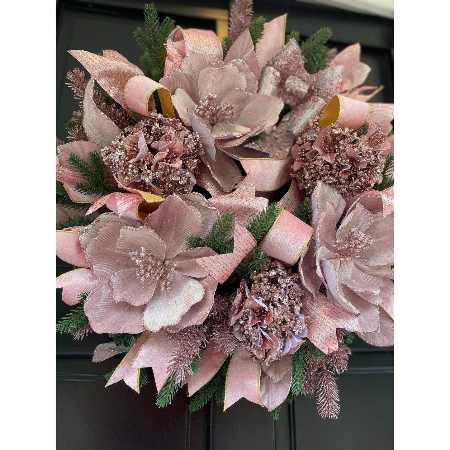 Elegant Pink XL Christmas Front Door Wreath Elegant Porch Holiday House Home Decor Decoration Boho Glam Winter Swag Designer Unique