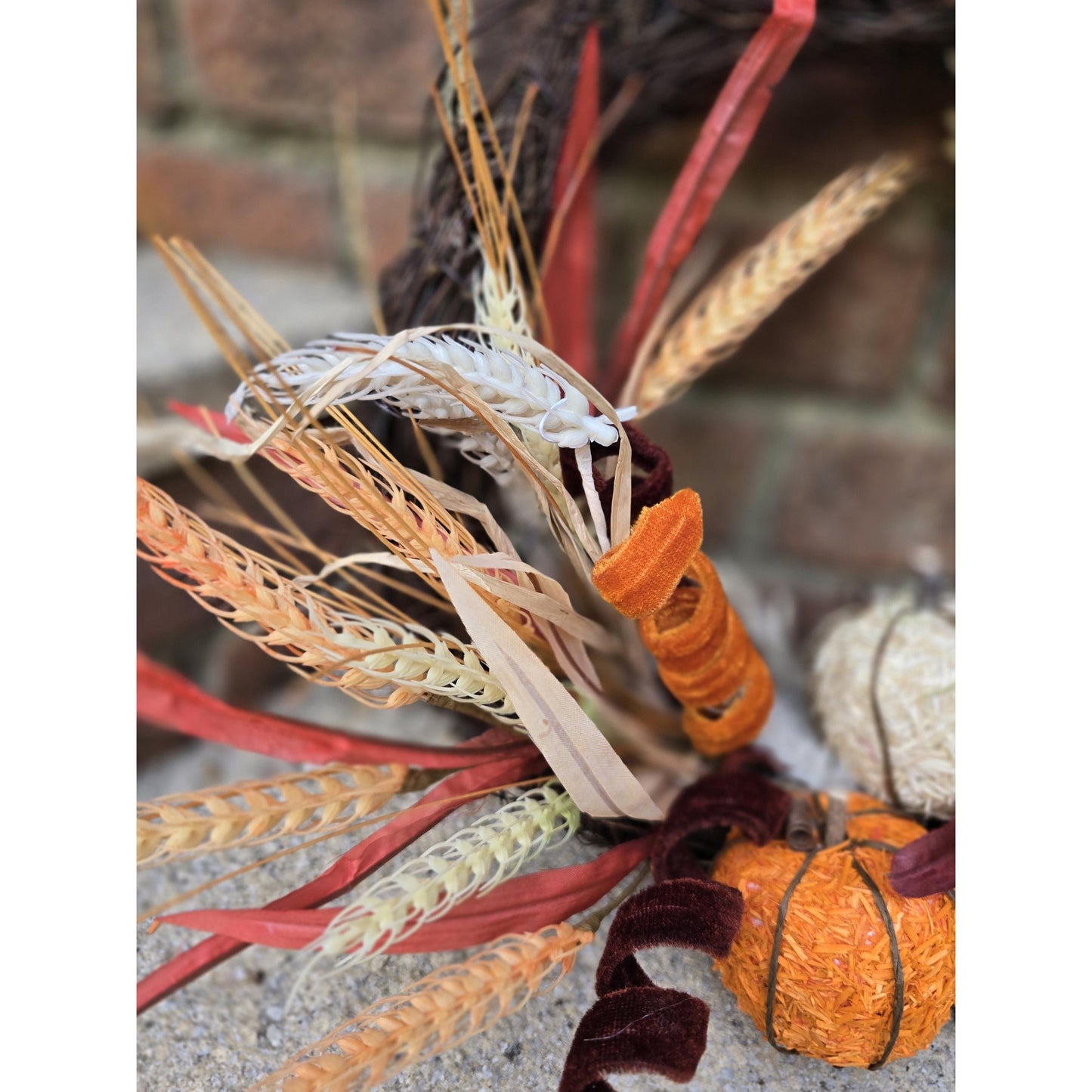 Autumn Vibes Fall Orange Harvest Front Door Wreath Rustic Wall Porch Hanger House Home Decor Decoration Thanksgiving Designer Fireplace Swag