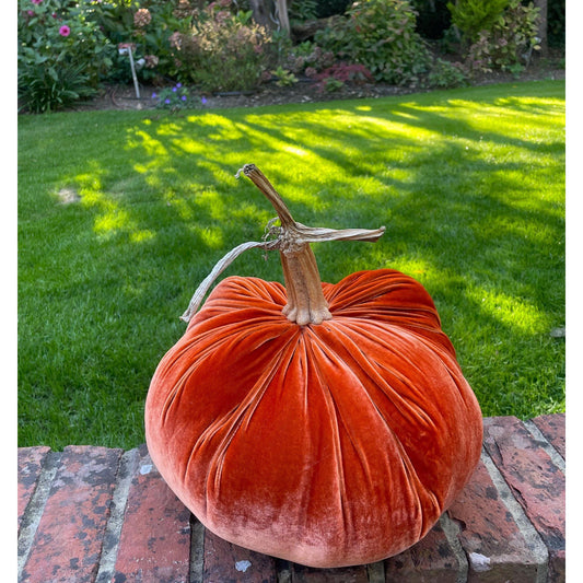 Orange Silk Velvet X-LARGE Velvet Pumpkins, Handmade Silk Velvet Pumpkins, Luxury Fall Decor, Real Stem Pumpkins, Thanksgiving Decorations